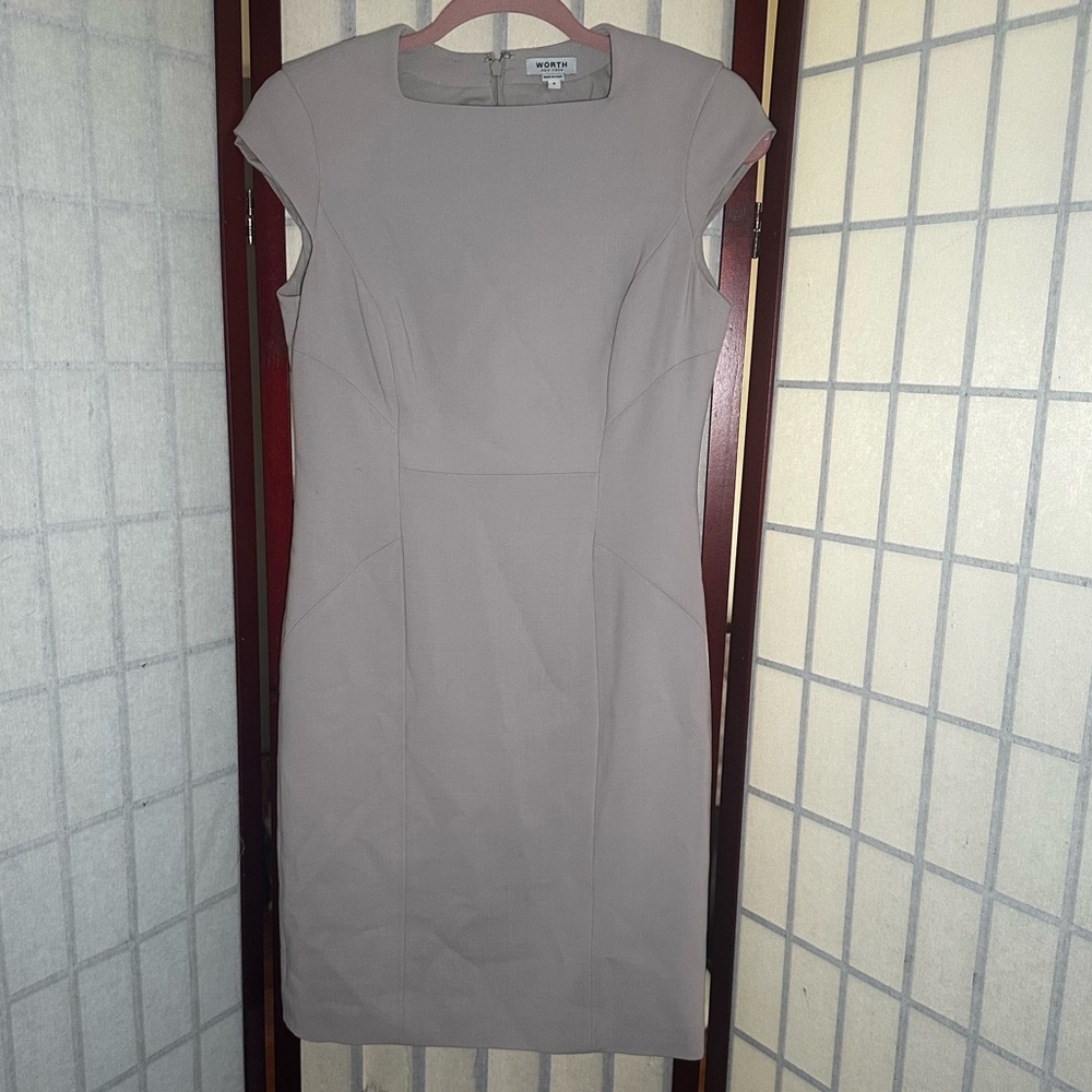 Worth New York Sleeveless Sheath Pencil Dress-Tan-Wool-Size 6